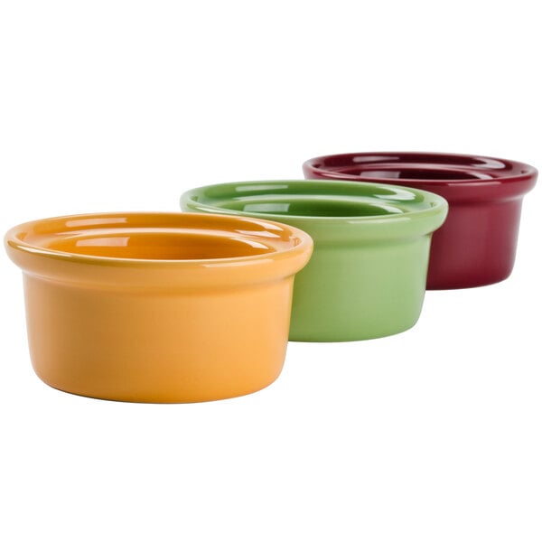 7.5 oz. Assorted  Colors  China Casserole Dish / Bowl - 12/Case