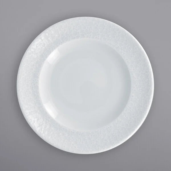 6 3/4" Bright White Embossed Wide Rim Porcelain Plate - 24/Case