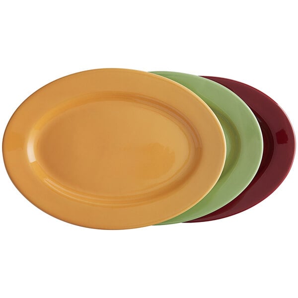 14 1/8" x 10" x 1 1/2" Assorted  Colors China Oval Platter - 12/Case