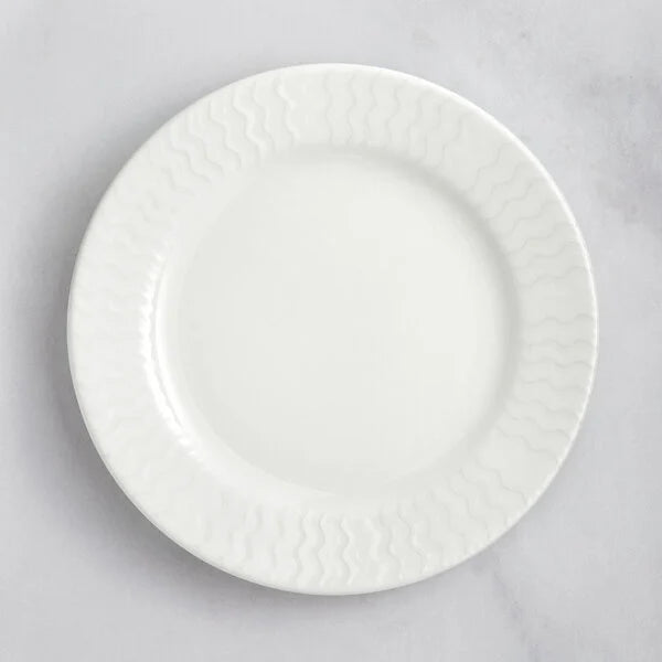 6 11/16" Embossed Wide Rim Porcelain Flat Plate - 24/Case