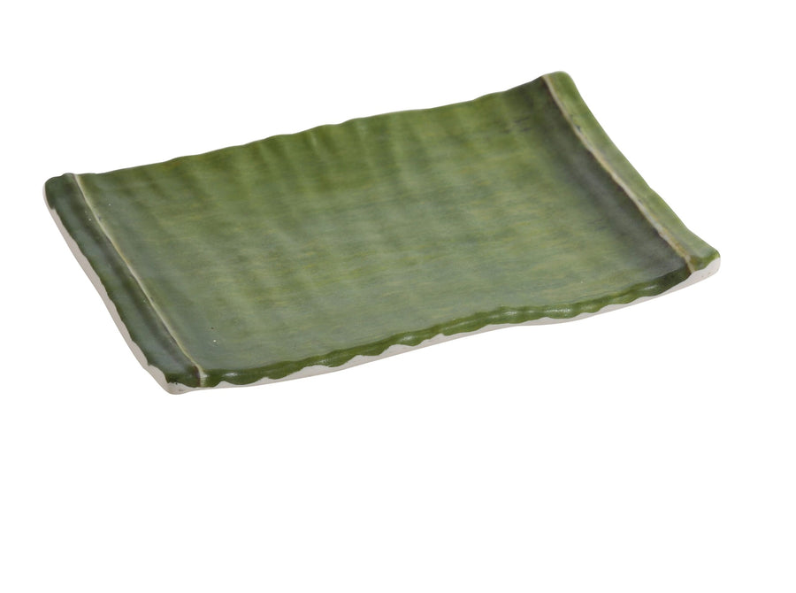 Yanco BA-308 Bamboo Style, 8" X 5" RECTANGULAR PLATE, Green, Break-Resistant, Bamboo Design, 48/Case