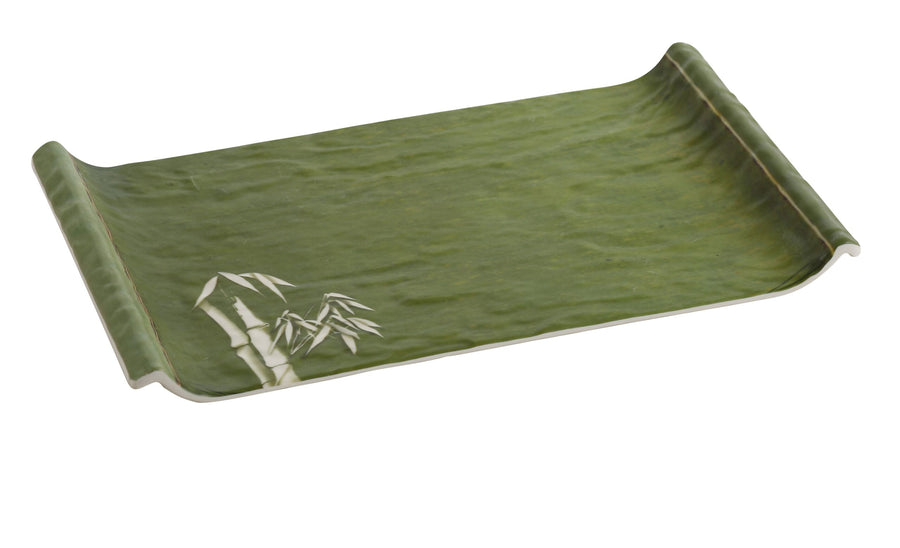Yanco BA-314 Bamboo Style, 14" X 8" DISPLAY PLATE, Green, Break-Resistant, Bamboo Design, 12/Case