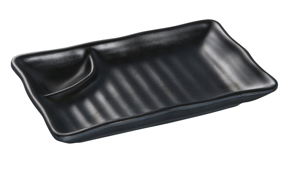 Yanco BP-4010 Black Pearl Appetizer or Dessert Plate 10" x 5 1/2" 2-Compartment Plate – 24/Case
