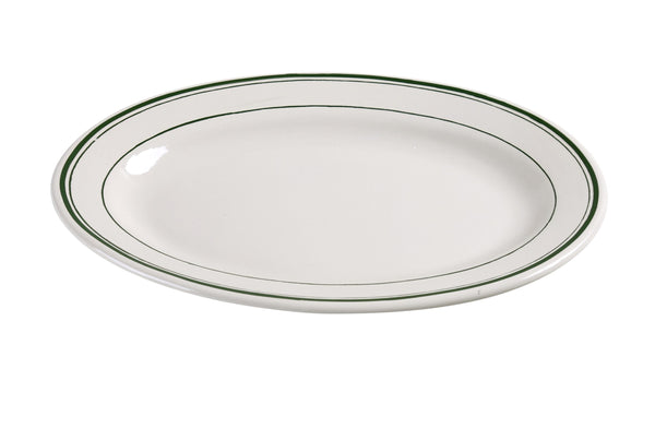 Yanco GB-12 Green Band Dinner Plate 10 3/8" x 7 1/2" Platter – 24/Case