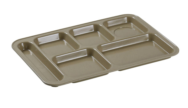 Yanco NC-801S Compartment Collection Rectangular Compartment Tray 14" x 10" Left Hand 6-Compartment Plate Sand – 12/Case