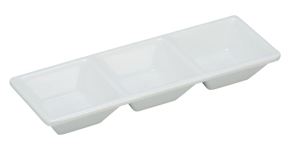Yanco RM-064 Rome Condiment Server 7 1/2" x 2 1/2" 3-Compartment Dessert Dish 1 oz Each – 48/Case