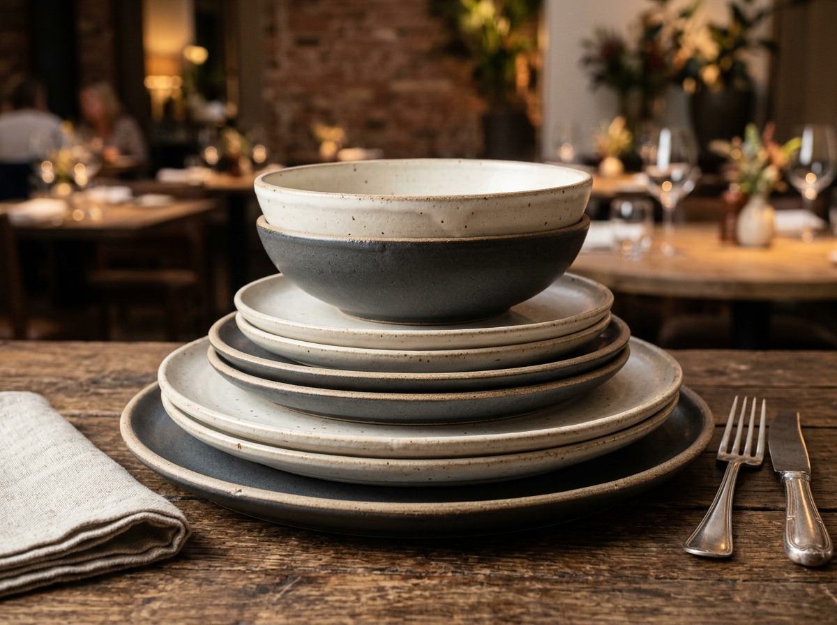 Stoneware and porcelain dinnerware plates and bowls