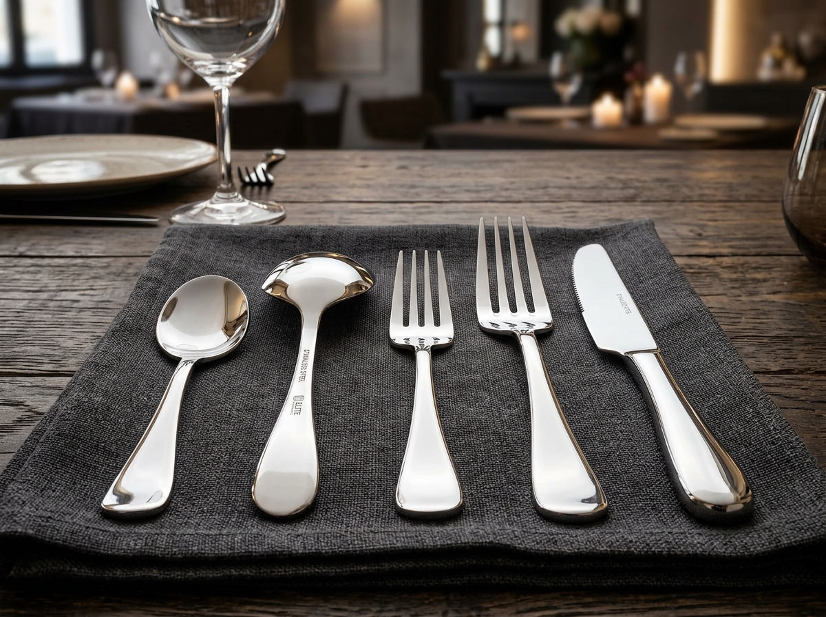 Polished commercial stainless steel flatware and cutlery sets