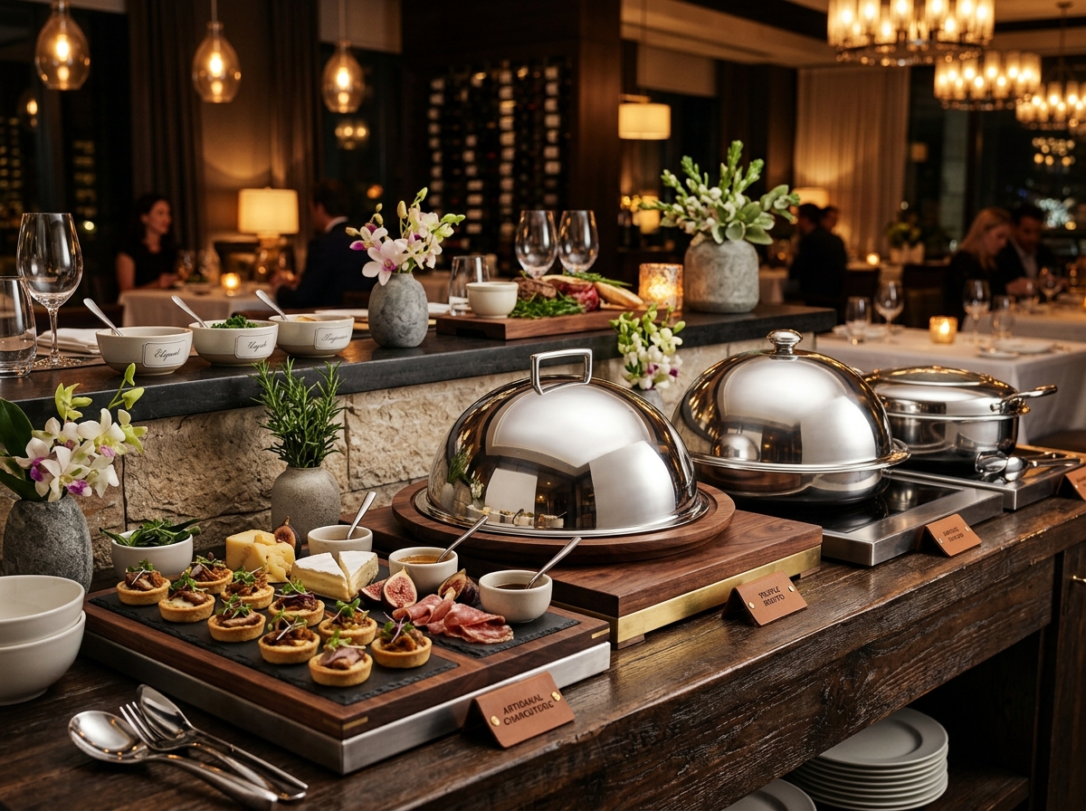 Banquet cloches, catering serving platters, and display trays